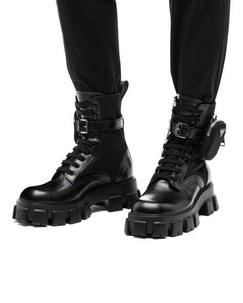 prada brushed leather and technical fabric booties|prada boots for women.